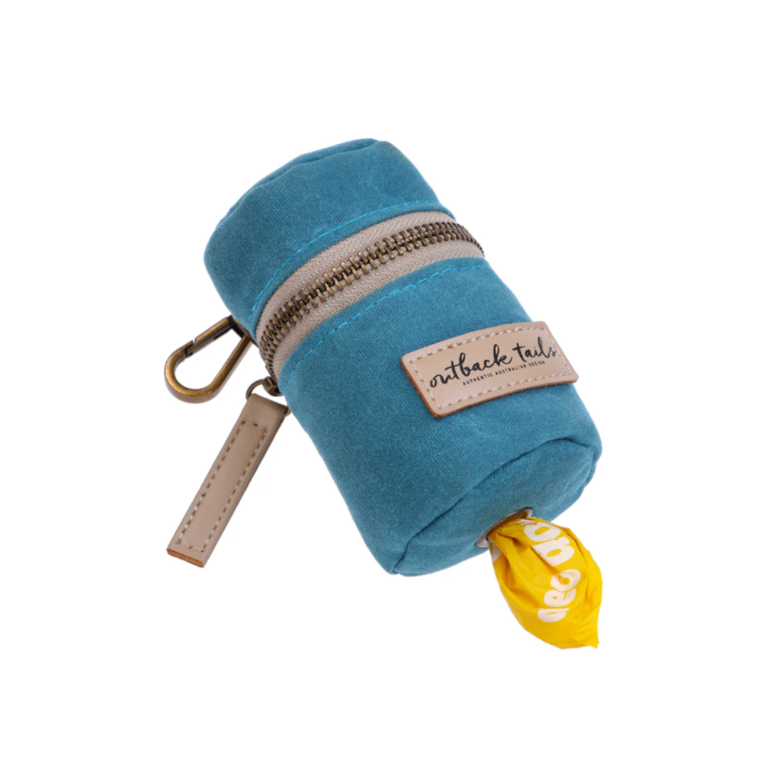 Waxed Canvas Poo Bag Holder - Blue