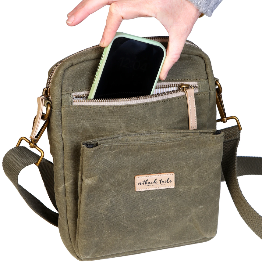 Outback Tails Waxed Canvas Walking Satchel - Green