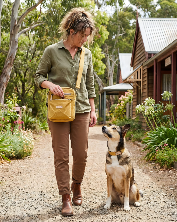 Outback Tails Waxed Canvas Walking Satchel - Yellow