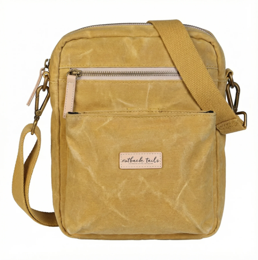 Outback Tails Waxed Canvas Walking Satchel - Yellow
