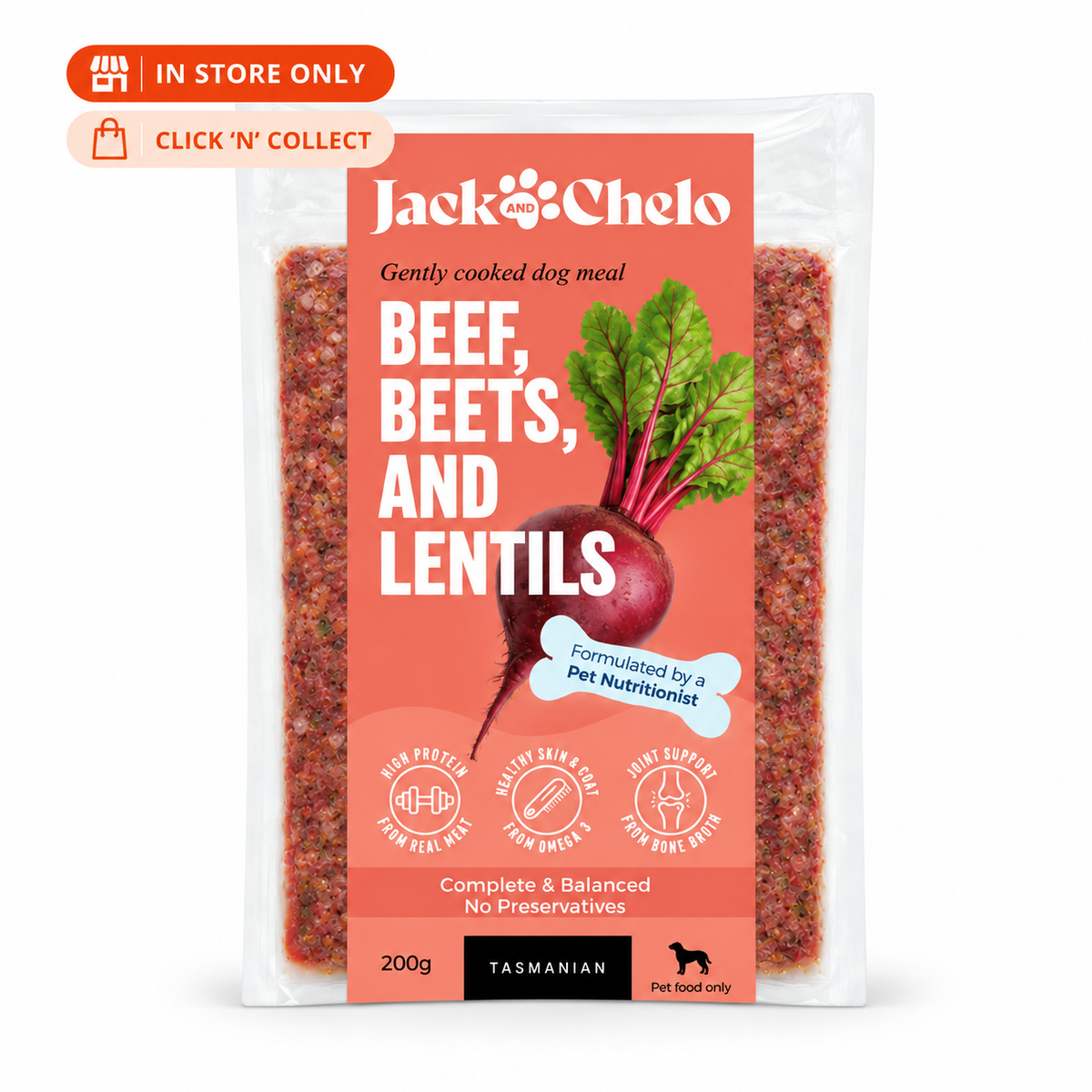 Jack & Chelo - Beef and Beets with Lentils Meal 200g